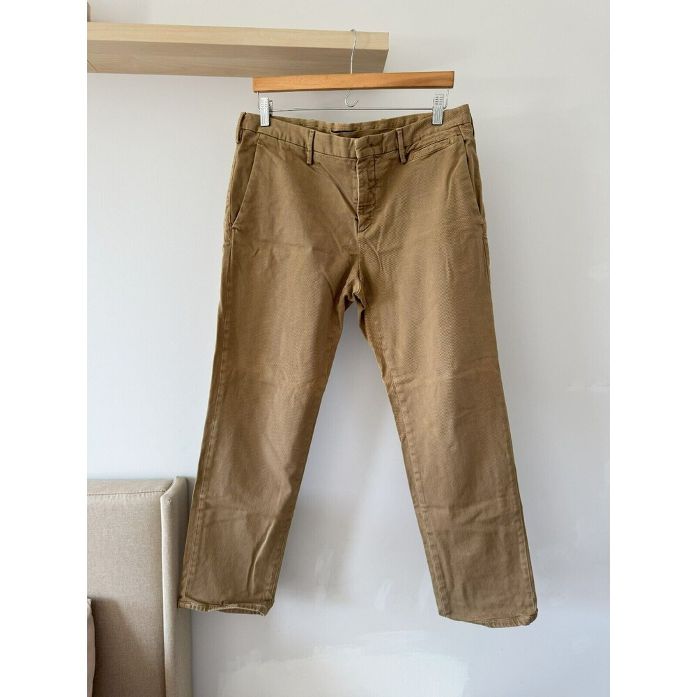 Prada Mens 34 (50) Brown Khaki Tight Fit Flat Front Canvas Straight Pants Chino - Picture 1 of 15